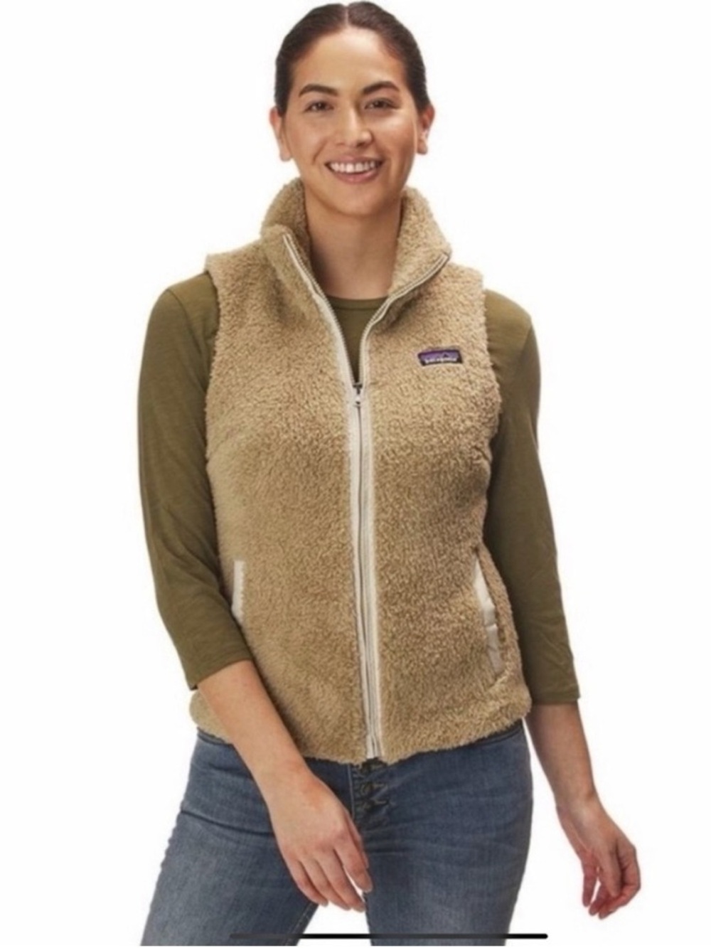 Patagonia Los Gatos Deep Pile Sherpa Granola Zip Up Vest taupe size medium